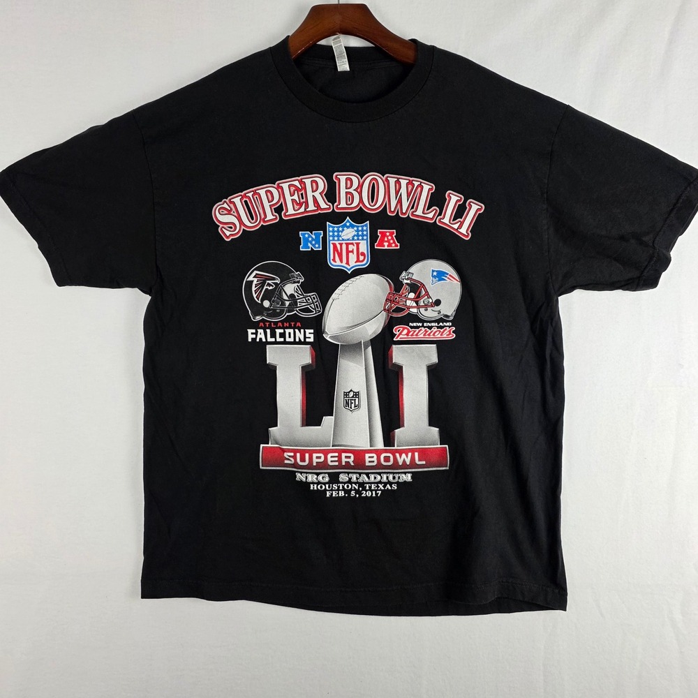 Alstyle Super Bowl LI 51 Falcons vs Patriots T-Shirt Mens XL Black NRG Stadium
